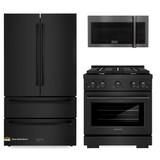 ZLINE 3-Piece Appliance Package - 30-inch Gas Range, 36-inch Refrigerator, Over the Range Microwave/Vent Hood Combo in Black Stainless Steel (3KPR-SGRBOTRH30)