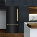 ZLINE Autograph Edition 36-Inch 19.8 cu. ft. Built-In Bottom Freezer Refrigerator with Water Dispenser and Ice Maker in Black Stainless Steel and Polished Gold Accents (RBITZ-BS-36-G)
