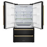 ZLINE 4-Piece Appliance Package - 48-Inch Dual Fuel Range, Hood, Refrigerator, and Dishwasher in Black Stainless Steel with Gold Accents