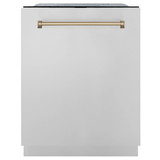 ZLINE 3-Piece Appliance Package - 30-Inch Gas Range, Refrigerator with Water Dispenser, and Dishwasher in Stainless Steel with Champagne Bronze Accents