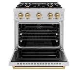 ZLINE 3-Piece Appliance Package - 30-Inch Gas Range, Refrigerator with Water Dispenser, and Dishwasher in Stainless Steel with Champagne Bronze Accents