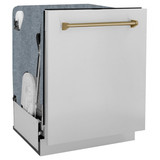 ZLINE 3-Piece Appliance Package - 30-Inch Gas Range, Refrigerator with Water Dispenser, and Dishwasher in Stainless Steel with Champagne Bronze Accents