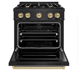 ZLINE 3-Piece Appliance Package - 30-Inch Gas Range, Refrigerator with Water Dispenser, and Dishwasher in Black Stainless Steel with Champagne Bronze Accents