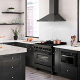 ZLINE 4-Piece Appliance Package - 36-Inch Dual Fuel Range with Brass Burners, Refrigerator with Water Dispenser, Convertible Wall Mount Hood, and Microwave Oven in Black Stainless Steel (4KPRW-RABRH36-MWO)