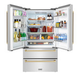 ZLINE 4-Piece Appliance Package - 48-Inch Gas Range, Hood, Refrigerator, and Dishwasher in Stainless Steel with Champagne Bronze Accents