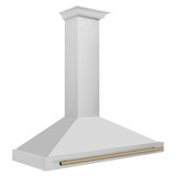 ZLINE 4-Piece Appliance Package - 48-Inch Gas Range, Hood, Refrigerator, and Dishwasher in Stainless Steel with Champagne Bronze Accents