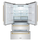 ZLINE 4-Piece Appliance Package - 48-Inch Gas Range, Hood, Refrigerator, and Dishwasher in Stainless Steel with Champagne Bronze Accents