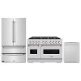 ZLINE 3-Piece Appliance Package - 48-Inch Gas Range, Refrigerator, and Dishwasher in Stainless Steel