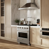 ZLINE 4-Piece Appliance Package - 36-inch Gas Range, Tall Tub Dishwasher, Microwave Drawer & Premium Hood (4KP-SGRRH36-MWDWV)