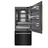 ZLINE Autograph Edition 36-Inch 19.8 cu. ft. Built-In Bottom Freezer Refrigerator with Water Dispenser and Ice Maker in Black Stainless Steel with Graphite Gray Interior and Polished Gold Accents (GRBITZ-BS-36-G)