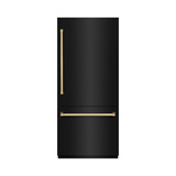 ZLINE Autograph Edition 36-Inch 19.8 cu. ft. Built-In Bottom Freezer Refrigerator with Water Dispenser and Ice Maker in Black Stainless Steel with Graphite Gray Interior and Polished Gold Accents (GRBITZ-BS-36-G)