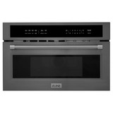 ZLINE 4-Piece Appliance Package - 48-Inch Rangetop with Brass Burners, Refrigerator, 30-Inch Electric Wall Oven, and 30-Inch Microwave Oven in Black Stainless Steel (4KPR-RTB48-MWAWS)