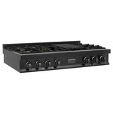 ZLINE 4-Piece Appliance Package - 48-Inch Rangetop with Brass Burners, Refrigerator, 30-Inch Electric Wall Oven, and 30-Inch Microwave Oven in Black Stainless Steel (4KPR-RTB48-MWAWS)