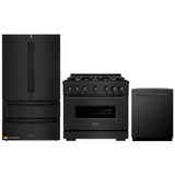 ZLINE 3-Piece Appliance Package - 36-Inch Dual Fuel Range, Refrigerator, and Dishwasher in Black Stainless Steel