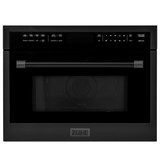 ZLINE 4-Piece Appliance Package - 36-Inch Gas Range, Refrigerator with Water Dispenser, Convertible Wall Mount Hood, and Microwave Oven in Black Stainless Steel (4KPRW-SGRBRH36-MWO)