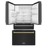 ZLINE 3-Piece Appliance Package - 48-Inch Dual Fuel Range, Refrigerator with Water Dispenser, and Dishwasher in Black Stainless Steel with Gold Accents