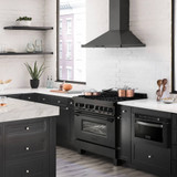 ZLINE 3-Piece Appliance Package - 36-inch Dual Fuel Range with Brass Burners, Convertible Wall Mount Hood & 24-inch Microwave Oven in Black Stainless Steel (3KP-RABRHMWO-36)