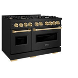 ZLINE 3-Piece Appliance Package - 48-Inch Gas Range, Refrigerator, and Dishwasher in Black Stainless Steel with Gold Accents