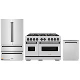 ZLINE 3-Piece Appliance Package - 48-Inch Dual Fuel Range, Refrigerator, and Dishwasher in Stainless Steel with Matte Black Accents