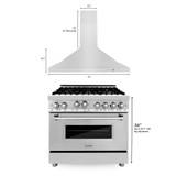 ZLINE 2-Piece Appliance Package - 36-inch Dual Fuel Range and Premium Hood Combo (2KP-RARH36)