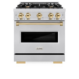 ZLINE 3-Piece Appliance Package - 30-Inch Gas Range, Refrigerator with Water Dispenser, and Dishwasher in Stainless Steel with Gold Accents