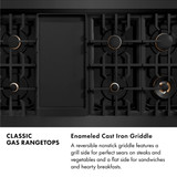 ZLINE 4-Piece Appliance Package - 48-Inch Rangetop with Brass Burners, Refrigerator, 30-Inch Electric Double Wall Oven, and Convertible Wall Mount Hood in Black Stainless Steel (4KPR-RTBRH48-AWD)