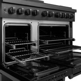 ZLINE 4-Piece Appliance Package - 48-Inch Gas Range, Refrigerator with Water Dispenser, Convertible Wall Mount Hood, and Microwave Oven in Black Stainless Steel (4KPRW-SGRBRH48-MWO)