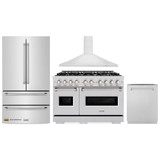 ZLINE 4-Piece Appliance Package - 48-Inch Dual Fuel Range, Hood, Refrigerator, and Dishwasher in Stainless Steel