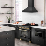 ZLINE 4-Piece Appliance Package - 36-Inch Gas Range, Convertible Wall Mount Hood, Microwave Oven, and 3-Rack Dishwasher in Black Stainless Steel (4KP-SGRBRH36-MODWV)