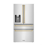 ZLINE 3-Piece Appliance Package - 36-Inch Gas Range, Refrigerator with Water Dispenser, and Dishwasher in Stainless Steel with Champagne Bronze Accents