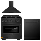 ZLINE 3-Piece Appliance Package - 30-Inch Gas Range, Convertible Wall Mount Hood, and 3-Rack Dishwasher in Black Stainless Steel (3KP-SGRBRH30-DWV)