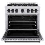 ZLINE 3-Piece Appliance Package - 36-Inch Gas Range, Refrigerator with Water Dispenser, and Dishwasher in Stainless Steel with Matte Black Accents