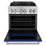 ZLINE 2-Piece Appliance Package - 30-inch Dual Fuel Range with Blue Gloss Door and Convertible Vent Range Hood in Stainless Steel (2KP-RABGRH30)