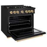 ZLINE 3-Piece Appliance Package - 36-Inch Dual Fuel Range, Refrigerator with Water Dispenser, and Dishwasher in Black Stainless Steel with Gold Accents