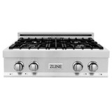 ZLINE 4-Piece Appliance Package - 30-Inch Rangetop, 30” Wall Oven, 36” Refrigerator with Water Dispenser, and 30-Inch Microwave Oven in Stainless Steel (4KPRW-RT30-MWAWS)