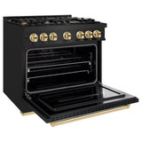 ZLINE 3-Piece Appliance Package - 36-Inch Gas Range, Refrigerator, and Dishwasher in Black Stainless Steel with Gold Accents