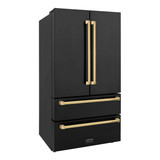 ZLINE 3-Piece Appliance Package - 36-Inch Gas Range, Refrigerator, and Dishwasher in Black Stainless Steel with Gold Accents