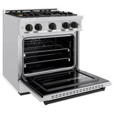 ZLINE 4-Piece Appliance Package - 30-Inch Dual Fuel Range, Hood, Refrigerator with Water Dispenser, and Dishwasher in Stainless Steel with Matte Black Accents