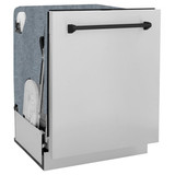ZLINE 4-Piece Appliance Package - 30-Inch Dual Fuel Range, Hood, Refrigerator with Water Dispenser, and Dishwasher in Stainless Steel with Matte Black Accents