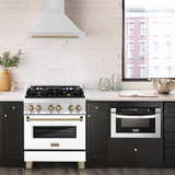 ZLINE 4-Piece Appliance Package - 36-Inch Gas Range, Hood, Refrigerator, and Dishwasher in Stainless Steel with Champagne Bronze Accents