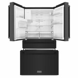 ZLINE 4-Piece Appliance Package - 30-Inch Gas Range, Refrigerator with Water Dispenser, Convertible Wall Mount Hood, and Microwave Drawer in Black Stainless Steel (4KPRW-SGRBRH30-MWD)