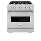 ZLINE 4-Piece Appliance Package - 30-Inch Gas Range, Hood, Refrigerator with Water Dispenser, and Dishwasher in Stainless Steel