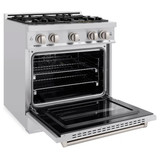 ZLINE 4-Piece Appliance Package - 30-Inch Gas Range, Hood, Refrigerator with Water Dispenser, and Dishwasher in Stainless Steel