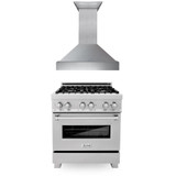 ZLINE 2-Piece Appliance Package - 30-inch Dual Fuel Range in Satin Stainless Steel and Convertible Vent Range Hood in Stainless Steel (2KP-RASSNRH30)