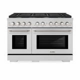 ZLINE 4-Piece Appliance Package - 48-inch Gas Range, 36-inch Refrigerator, Convertible Wall Mount Hood, and 3-Rack Dishwasher in Stainless Steel (4KPR-SGRRH48-DWV)