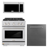 ZLINE 3-Piece Appliance Package - 30-Inch Gas Range, Microwave Oven and Dishwasher in Satin Stainless Steel (3KP-SGRSOTRHDW30)
