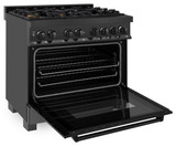 ZLINE 4-Piece Appliance Package - 36-Inch Dual Fuel Range with Brass Burners, Refrigerator, Microwave Drawer, and 3-Rack Dishwasher in Black Stainless Steel