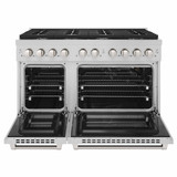 ZLINE 4-Piece Appliance Package - 48-Inch Gas Range, Refrigerator with Water Dispenser, Convertible Wall Mount Hood, and 3-Rack Dishwasher in Stainless Steel (4KPRW-SGRRH48-DWV)