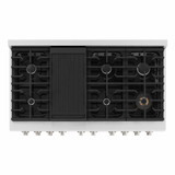 ZLINE 4-Piece Appliance Package - 48-Inch Gas Range, Refrigerator with Water Dispenser, Convertible Wall Mount Hood, and 3-Rack Dishwasher in Stainless Steel (4KPRW-SGRRH48-DWV)