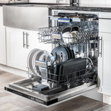 ZLINE 4-Piece Appliance Package - 48-Inch Gas Range, Refrigerator with Water Dispenser, Convertible Wall Mount Hood, and 3-Rack Dishwasher in Stainless Steel (4KPRW-SGRRH48-DWV)